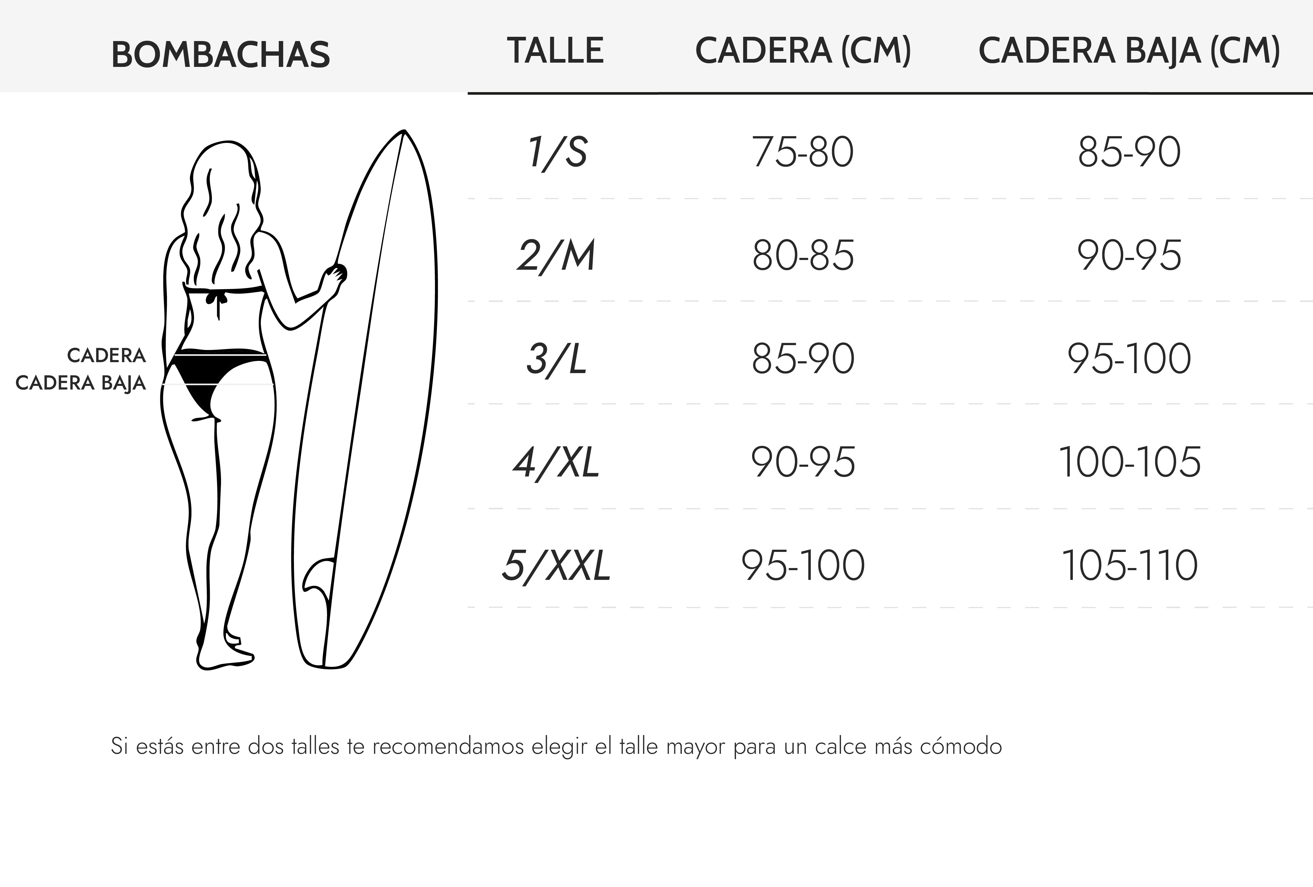 Tabla de talles bombachas