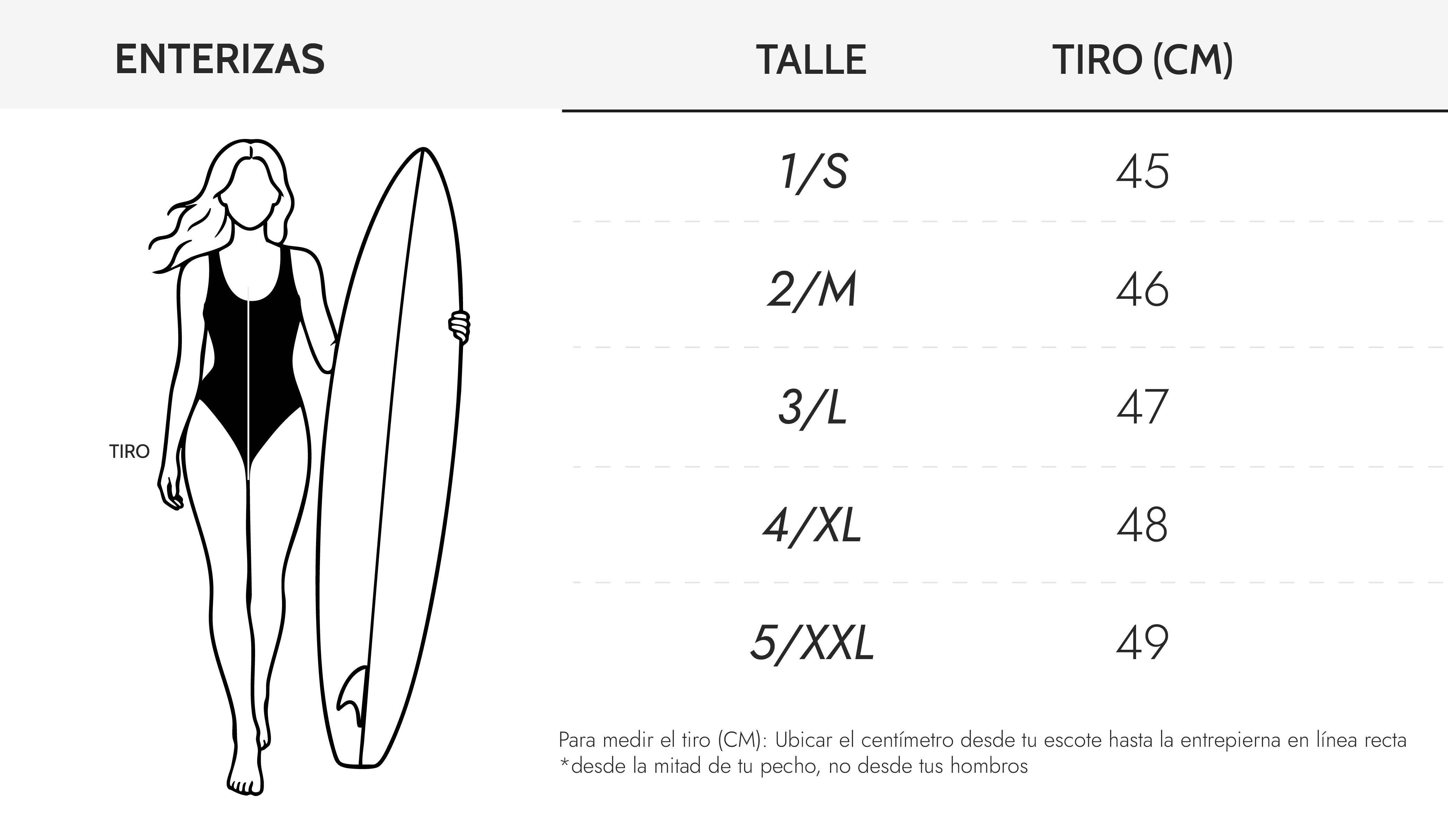 Tabla de talles enterizas